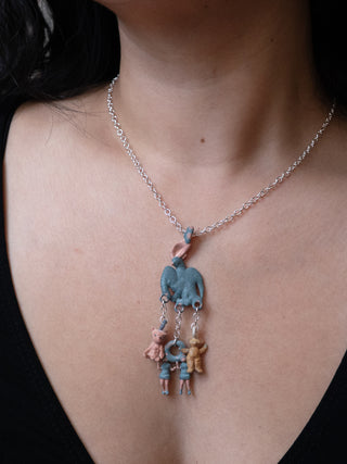 Eagle, Bears, Twins necklace worn