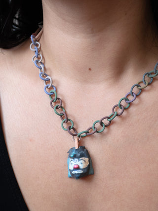 Comedy Tragedy Mask Charm necklace worn
