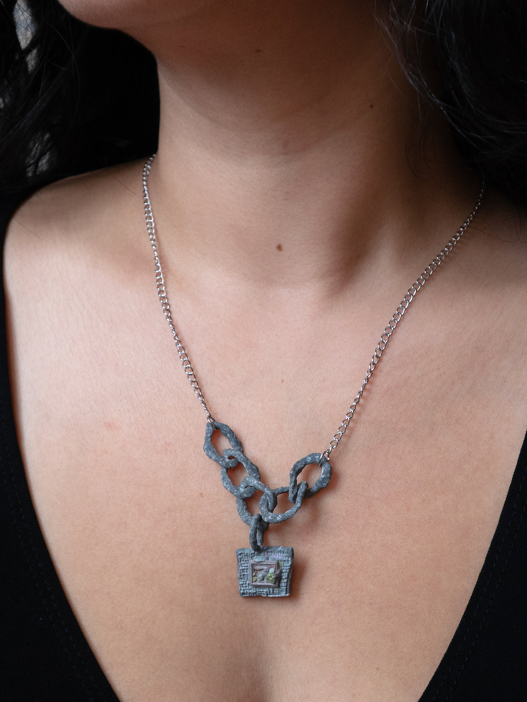 Rabbit Lettuce Rock Chain necklace worn