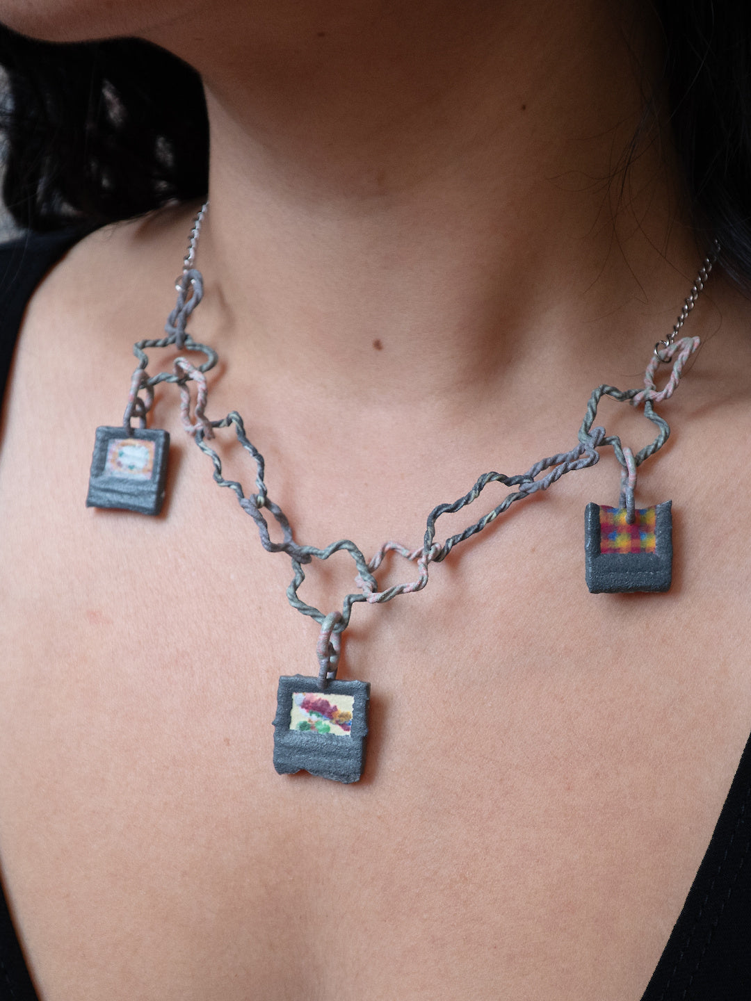 Three File Star Chain necklace worn